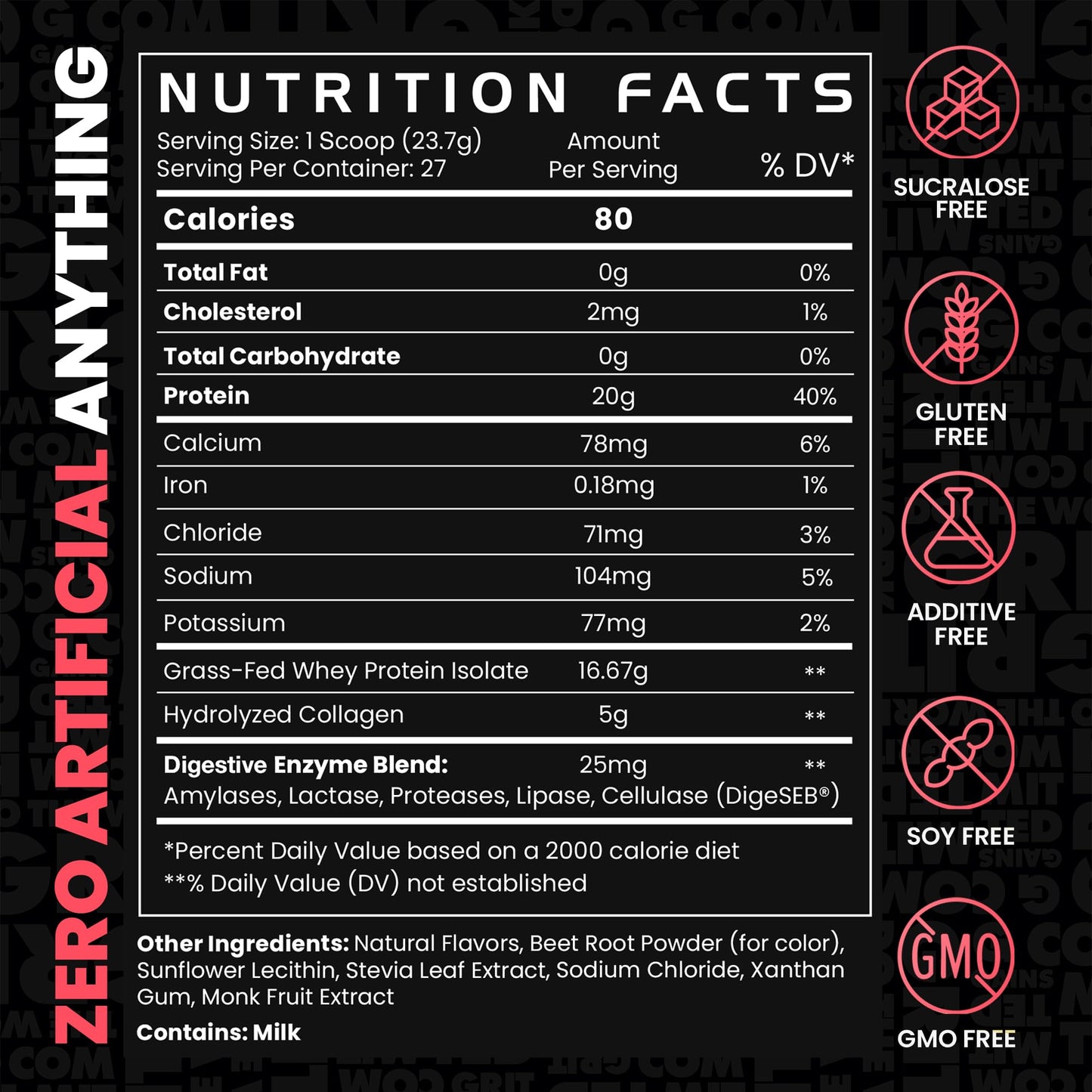 Gains in Bulk Lean Grass-Fed Whey Protein Powder With Collagen Peptides, 27 Servings