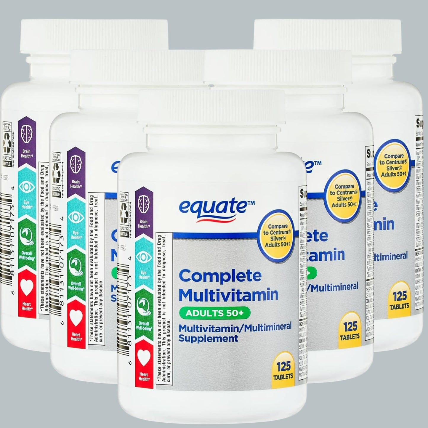 Generic Equate Adult 50+ One Daily Complete Multivitamin Multimineral Supplement Tablets, 125 Tablets