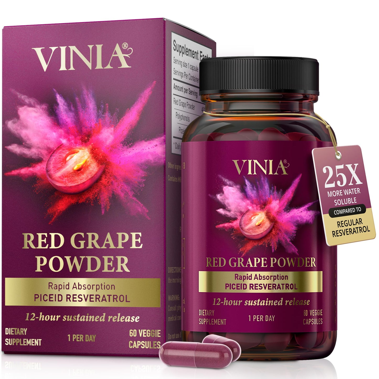 VINIA Piceid Resveratrol Supplement Capsule, 60 Count