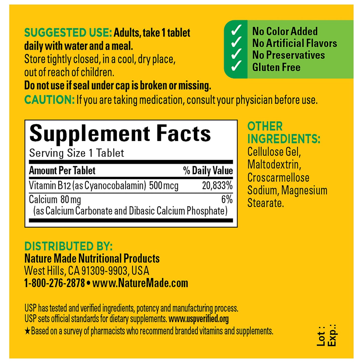 Nature Made Vitamin B12 500 mcg Tablet, 100 Tablets