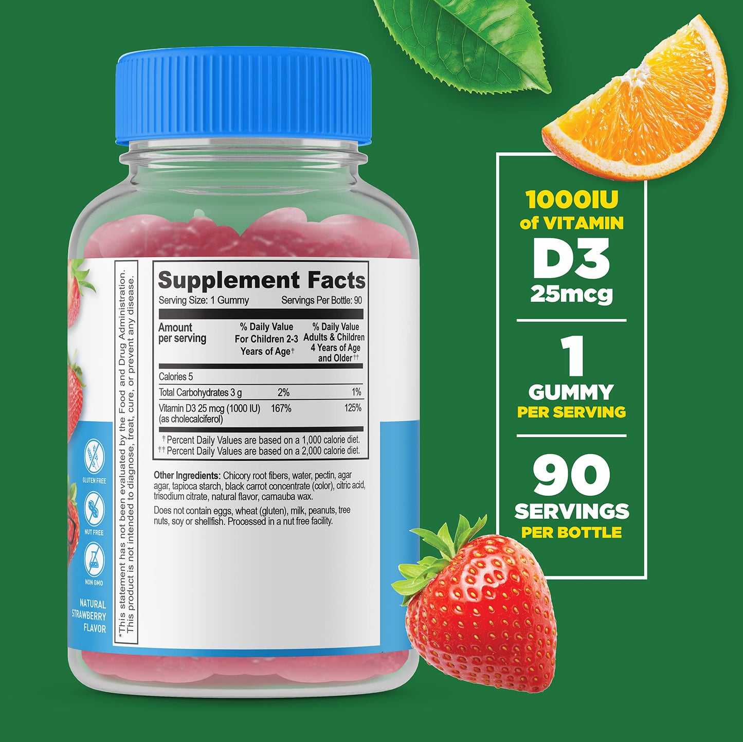 Lifeable Sugar Free Preciotic Fiber Kids + Vitamin D Kids Gummies, 180 Count