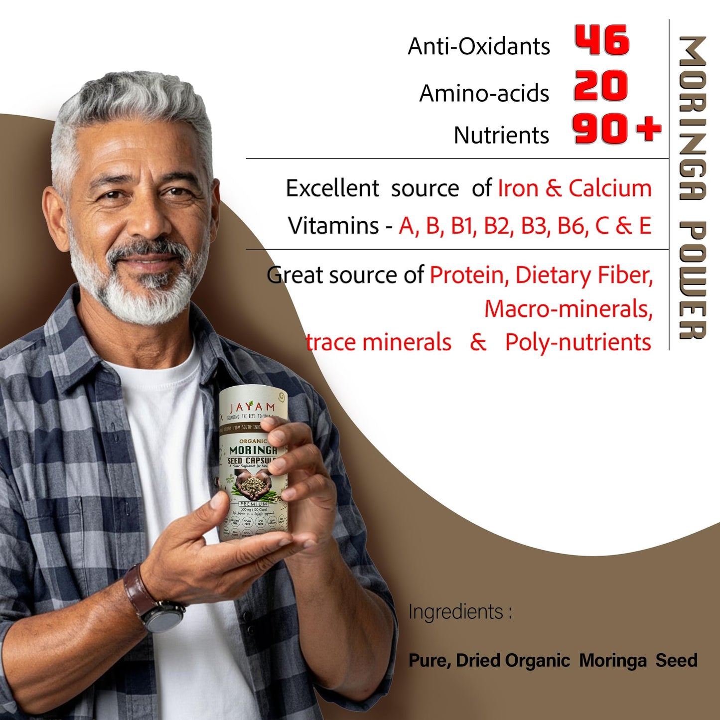 JAYAM Organic Moringa Seed Capsules, 120 Capsules