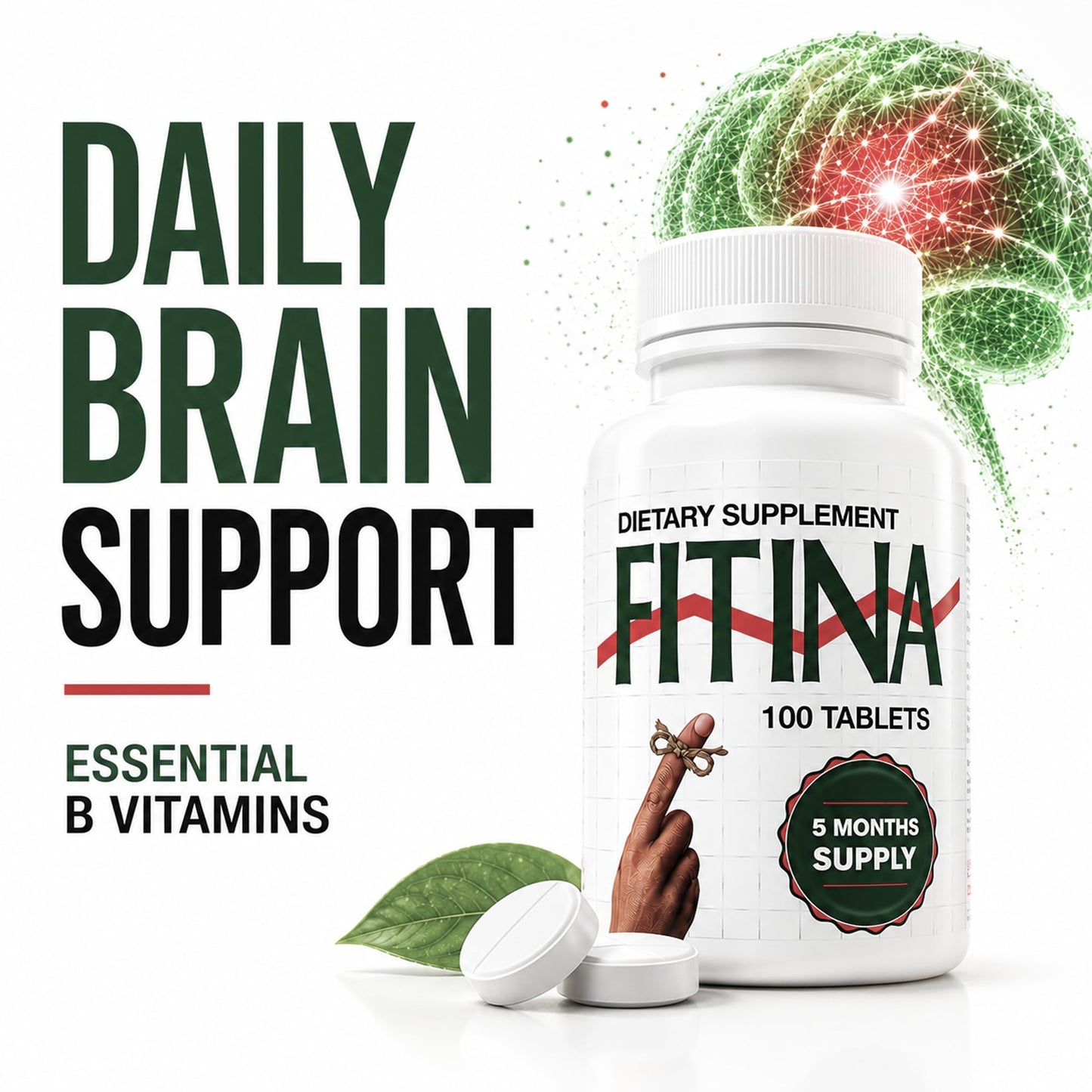 Fitina Brain Supplement with B6 & Thiamine Tablets, 200 Tablets