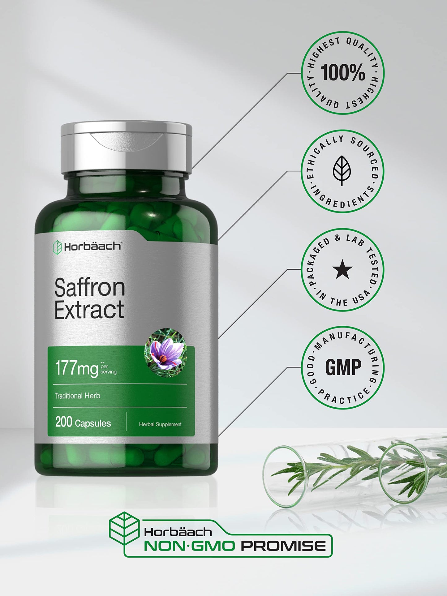 Horbäach Saffron Extract Supplement Capsules 200