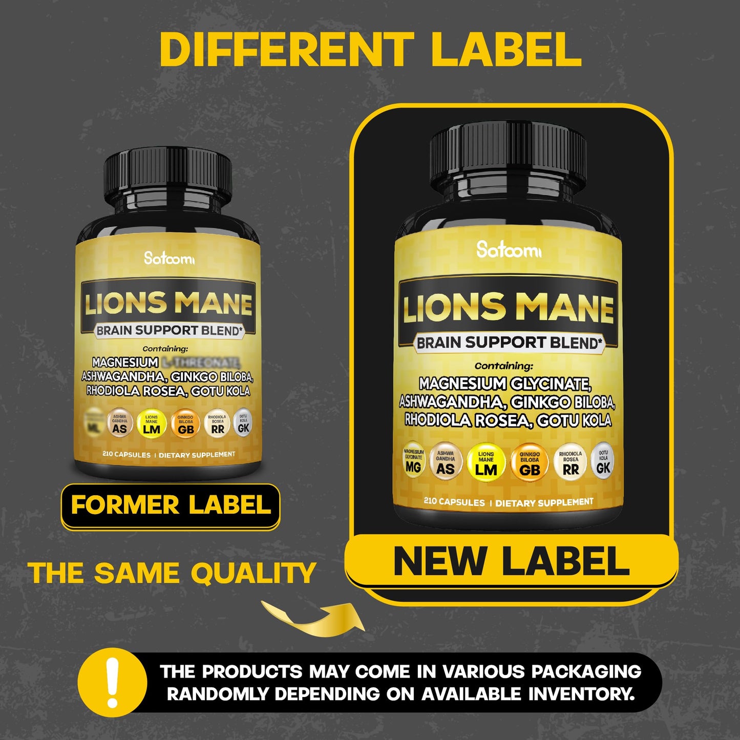 Satoomi Lions Mane Supplement Capsules with Magnesium, Ashwagandha, Ginkgo Biloba, Rhodiola Rosea and Gotu Kola - 210 Vegan Capsules