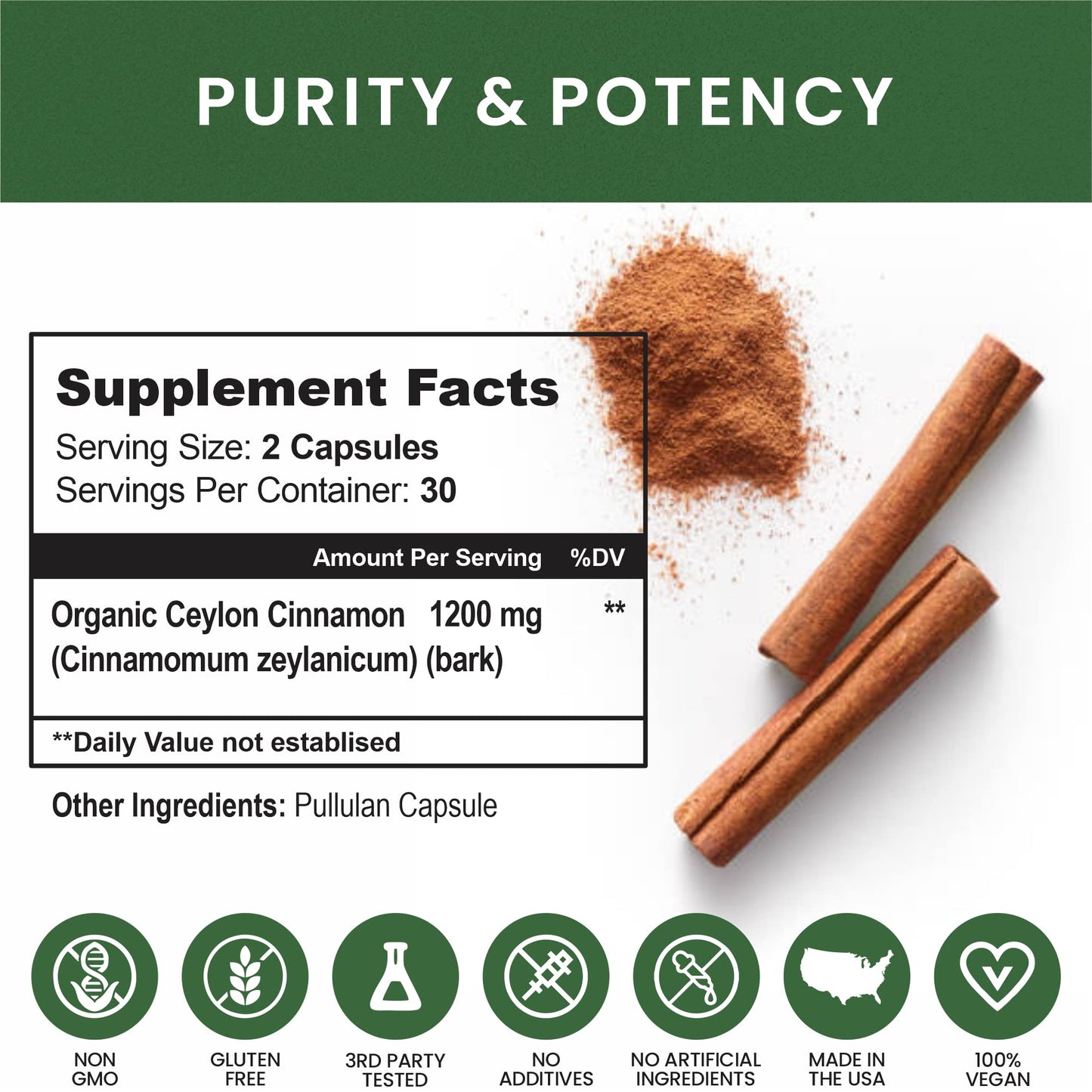 Whole Nature Cinnamon Capsules 1200mg Capsule, 60 Count