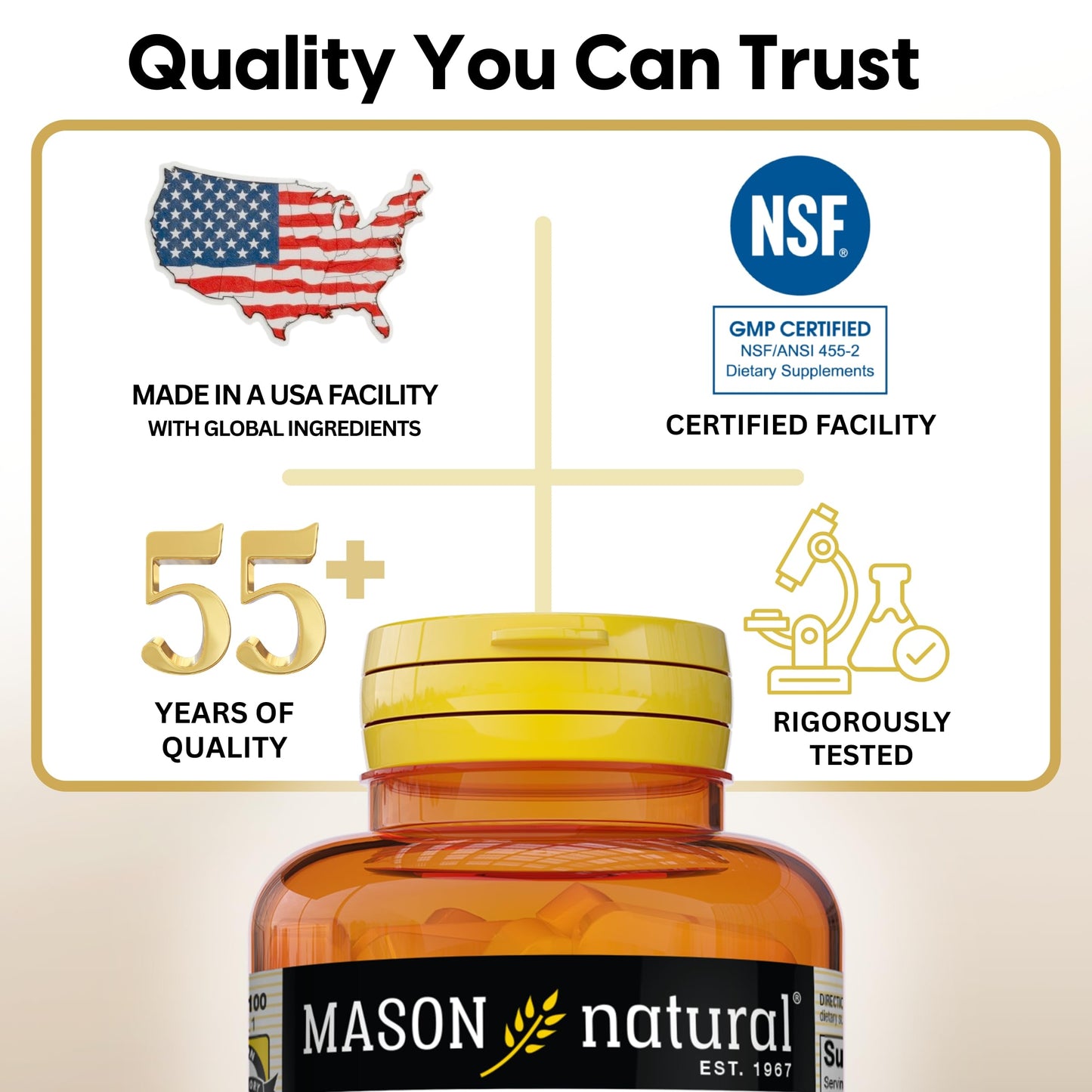 Mason Natural Magnesium 4-in-1 Complex Capsules, 400 mg Magnesium Glycinate, Malate, Citrate & Oxide, 60 Capsules