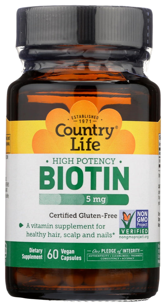 Country Life Biotin 5 mg Super Potency Capsules, 60 Capsules