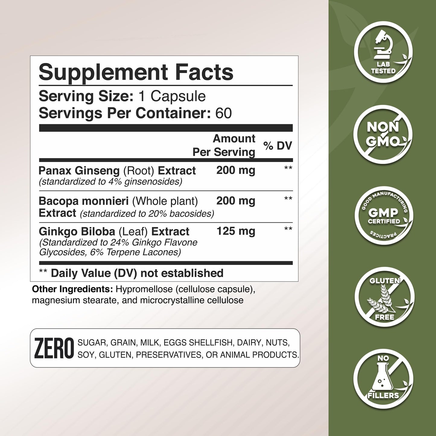 GADE NUTRITION BOOST YOUR HEALTH Ginkgo Biloba with Ginseng Supplement and Bacopa Monnieri Capsules, 60 Count