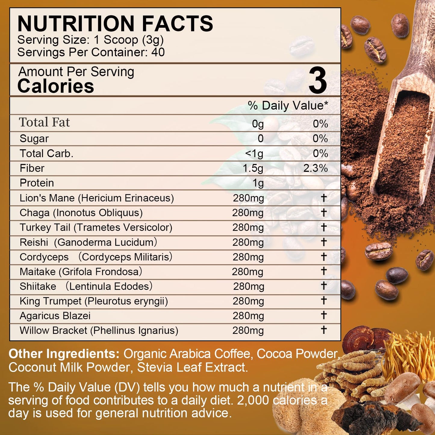 B BEWORTHS Mushroom Coffee Powder - 10 Adaptogenic Mushrooms, Low Roast, 4.23 oz