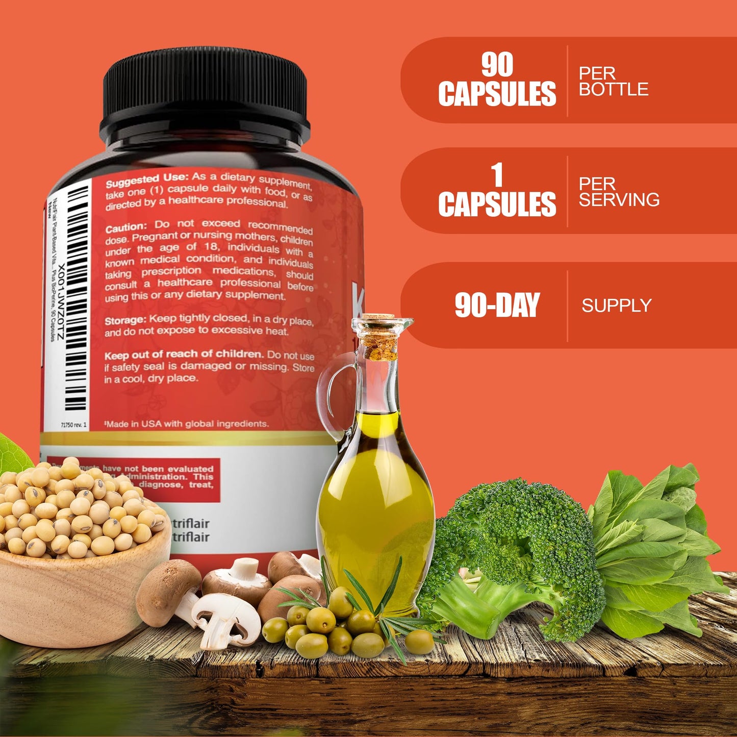 NutriFlair Vitamin D3 (5000iu/125mcg) + K2 (Mk7) Capsules, 90 Count