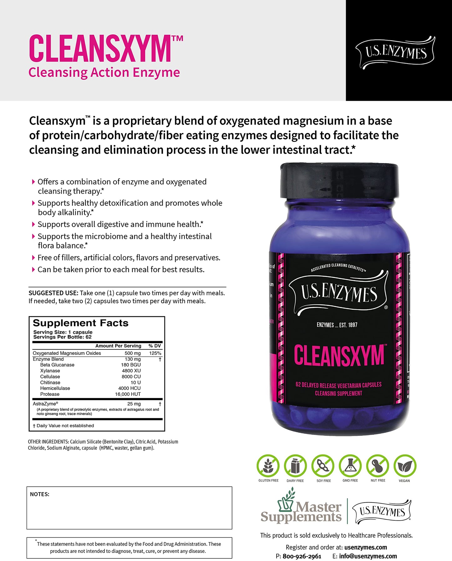 USAEnzymes CLEANSXYM Capsules 62