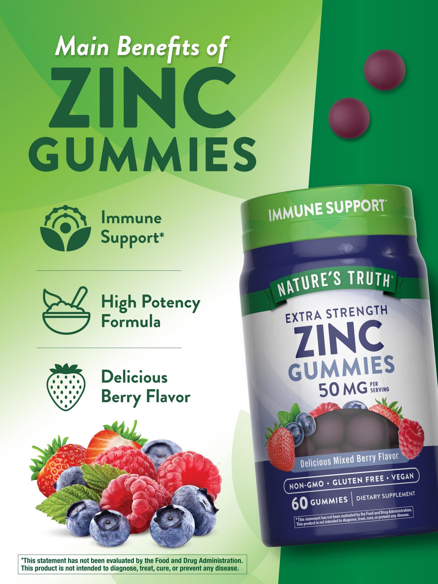 Nature's Truth Zinc Gummies for Adults Gummy 60 Count