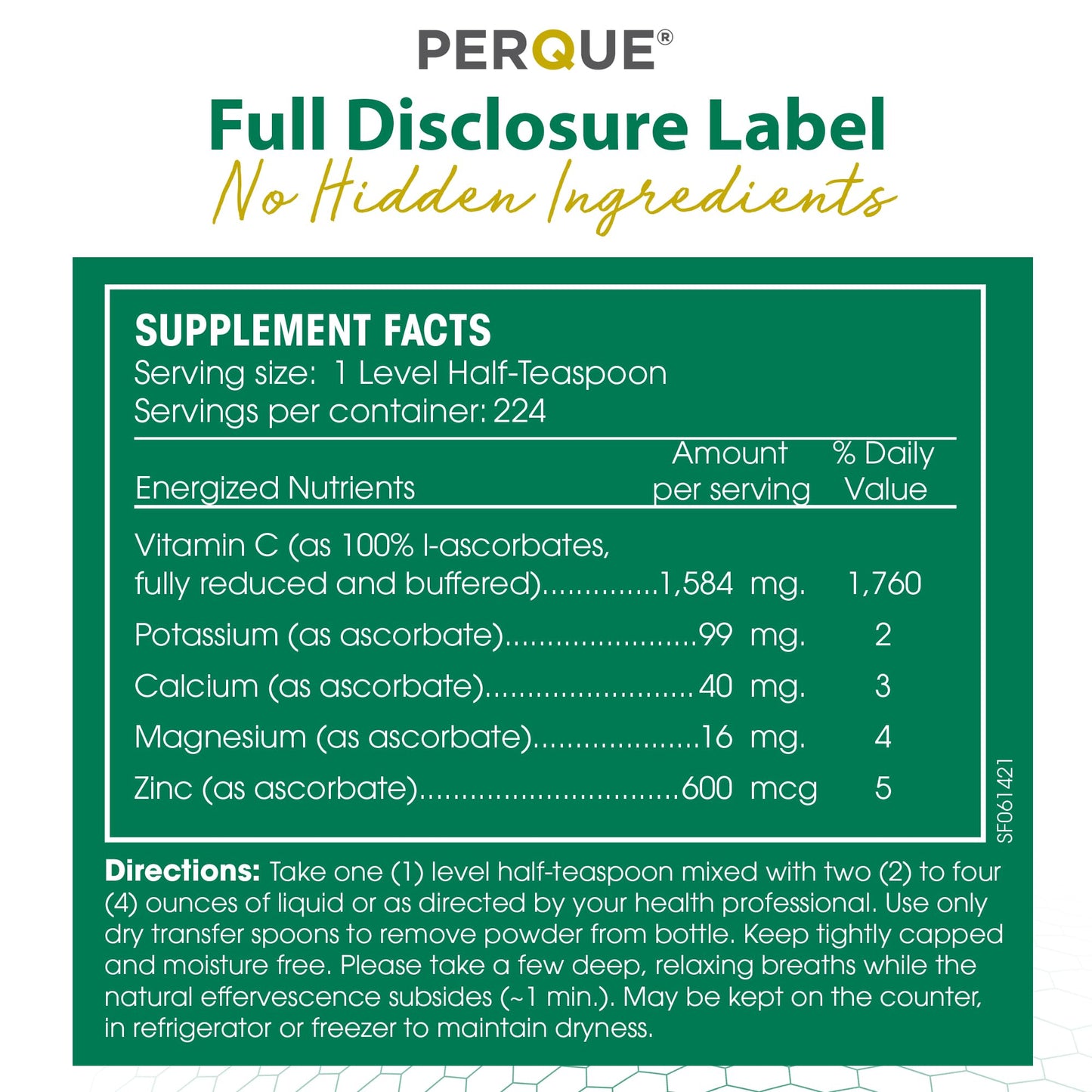PERQUE Buffered Vitamin C Ascorbate Powder 16 oz