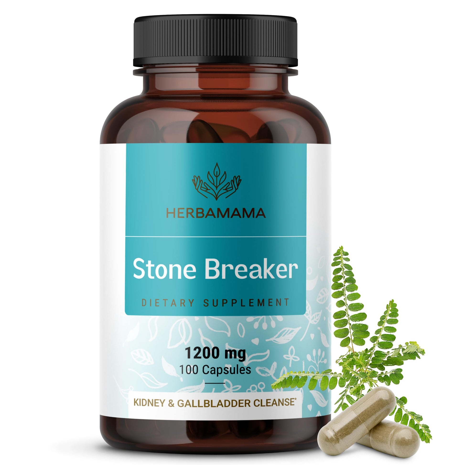 HERBAMAMA Chanca Piedra Stone Breaker Capsules 1200mg, 100 Count