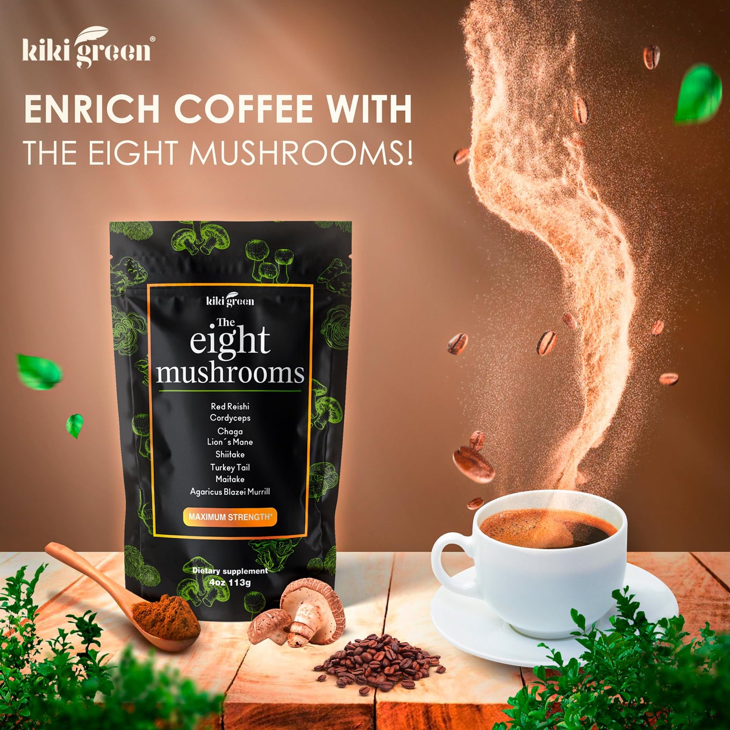 KIKI Green 8 Mushrooms Powder Extract 4 oz
