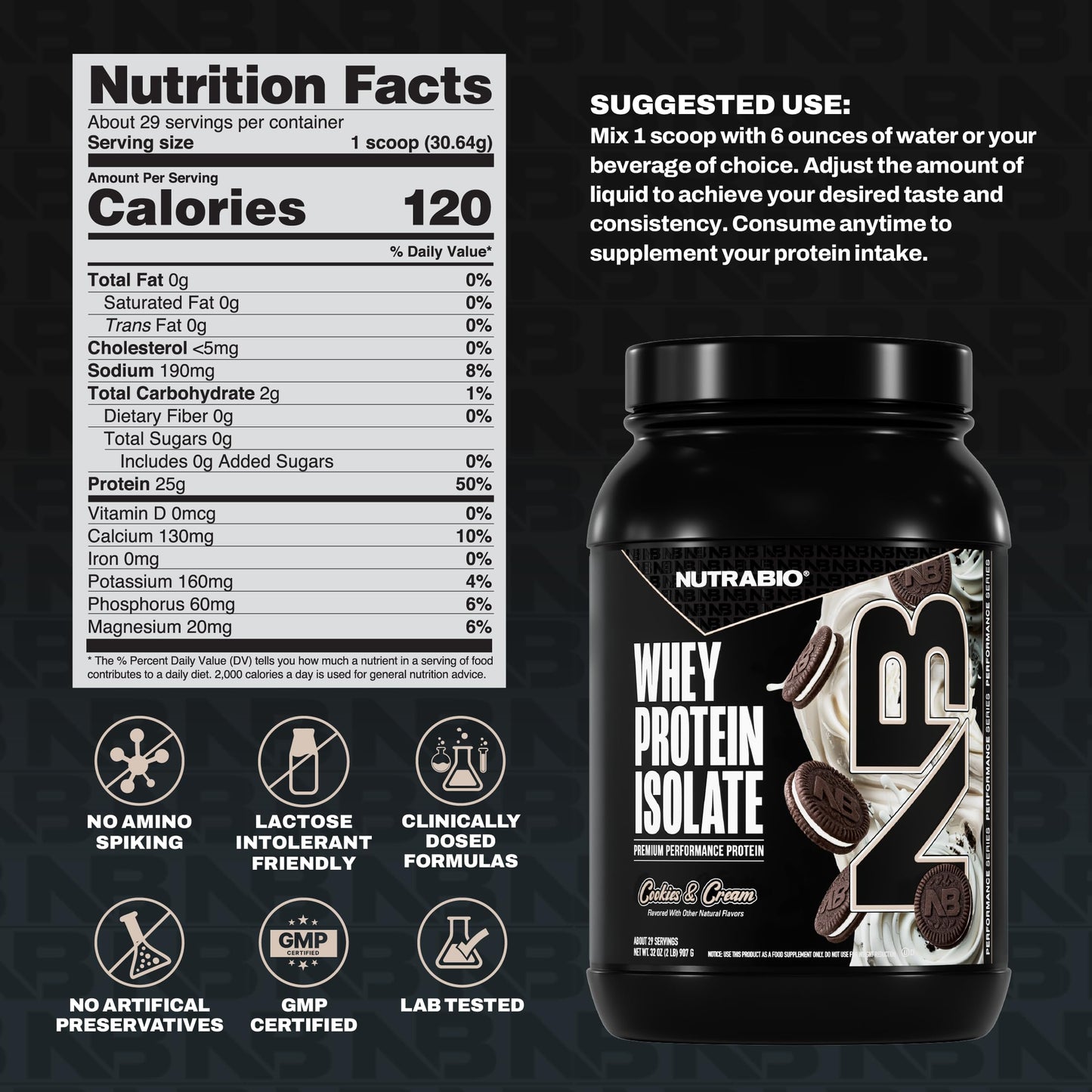 NutraBio 100% Whey Protein Isolate Protein Powder, 32 Servings