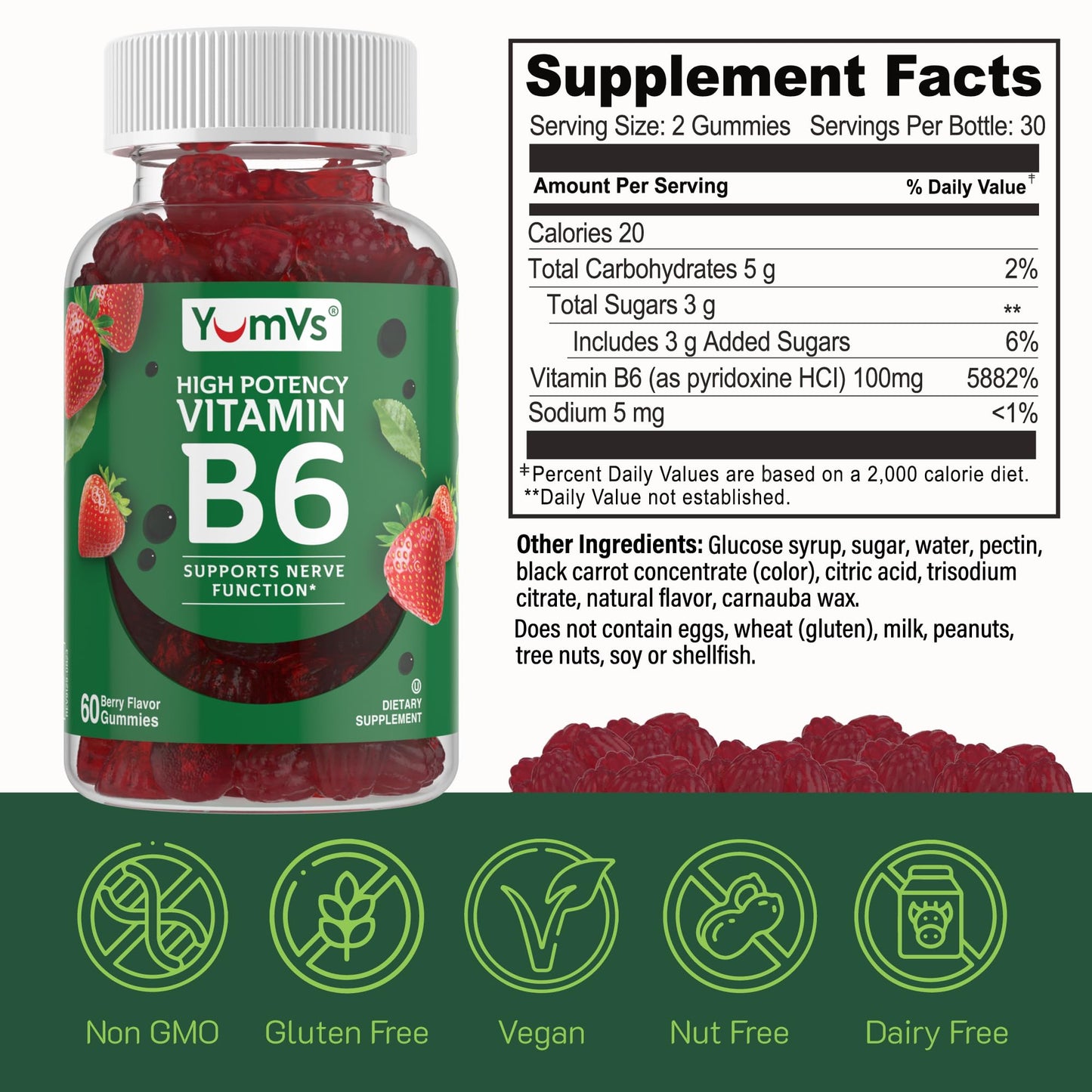 YUM-V'S Vitamin B6 Gummies 120 Count