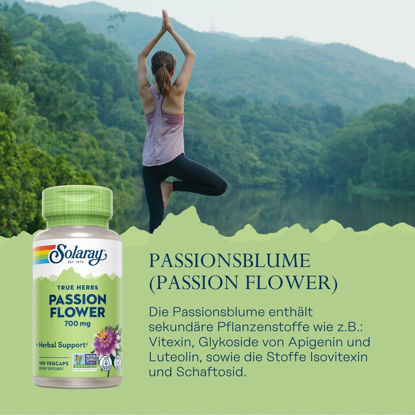 Solaray Passion Flower Aerial Extract 700mg (350mg Per Capsule), 100 VegCaps