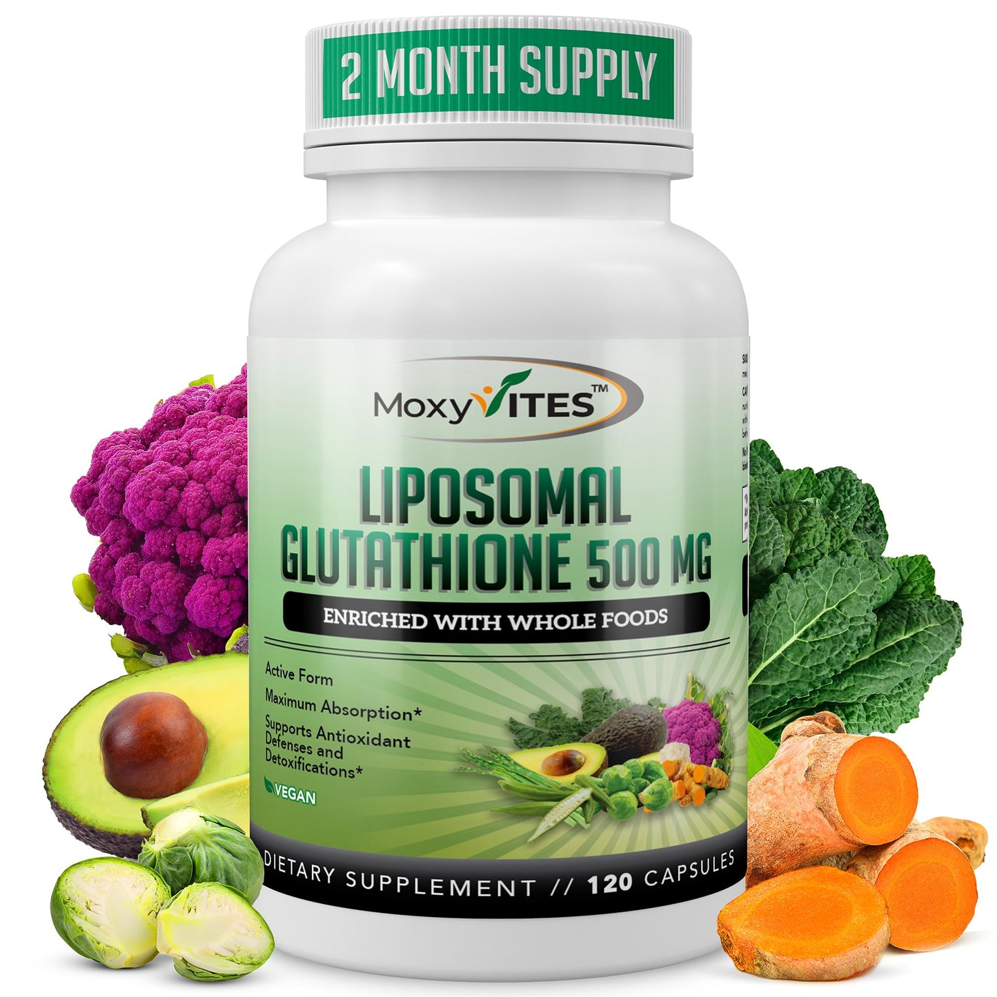 MoxyVites Liposomal Glutathione Supplement 500mg Capsule 120 Count