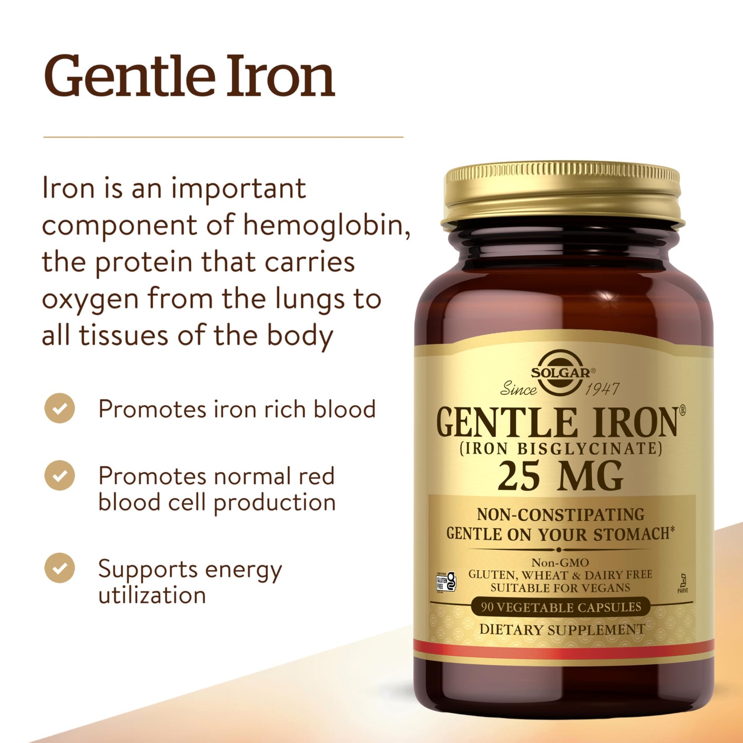 Solgar Gentle Iron 25 mg Vegetable Capsules, 90 Count