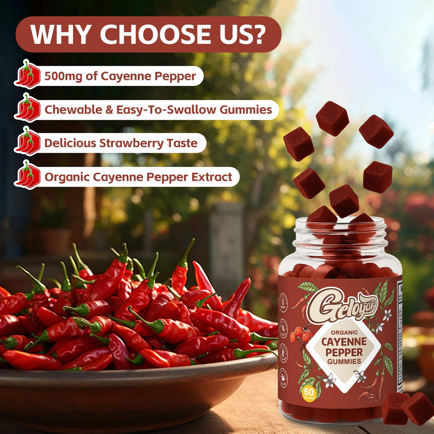 Geloyar Cayenne Pepper Supplements Gummies 60 Count