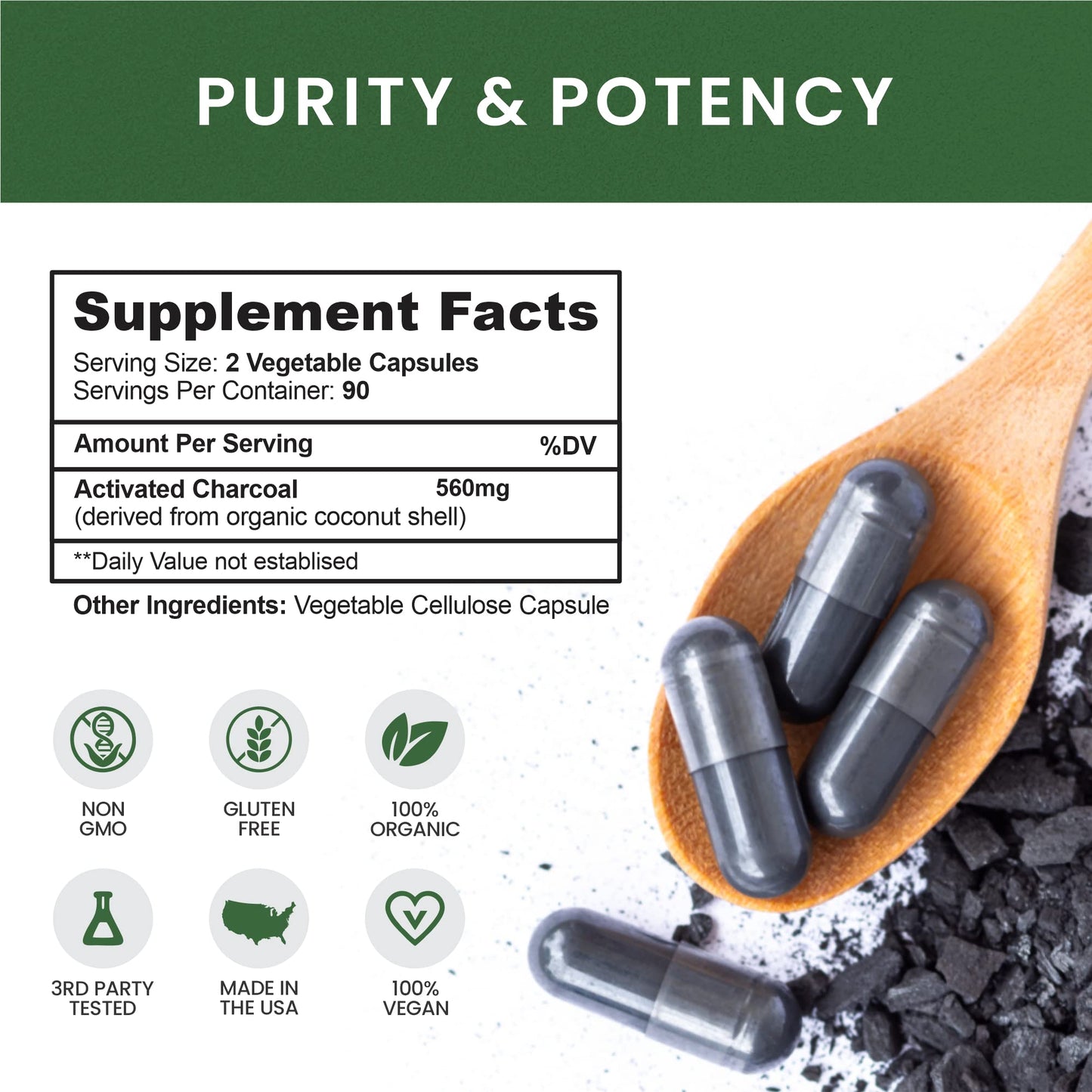 Whole Nature Coconut Activated Charcoal Capsules, 3 Count