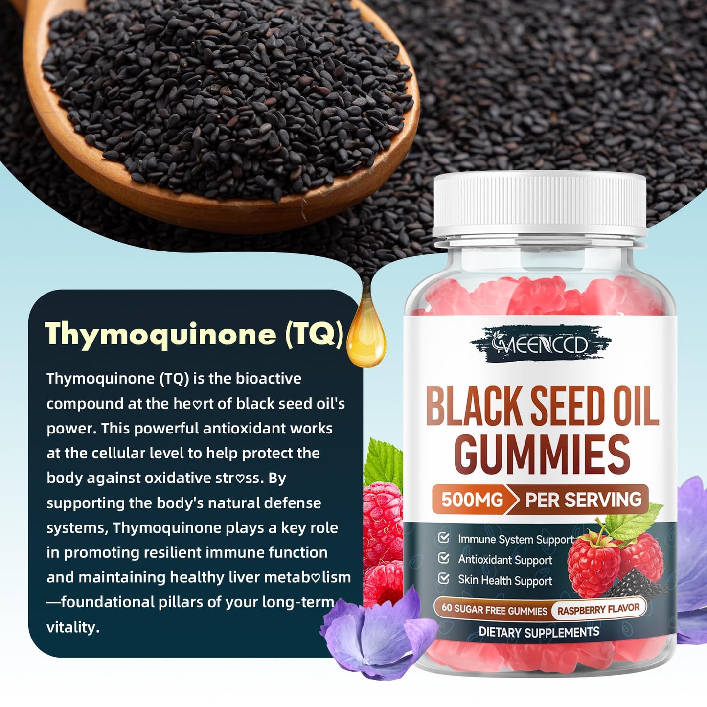 MEENCCD Black Seed Oil Gummies, 120 Count