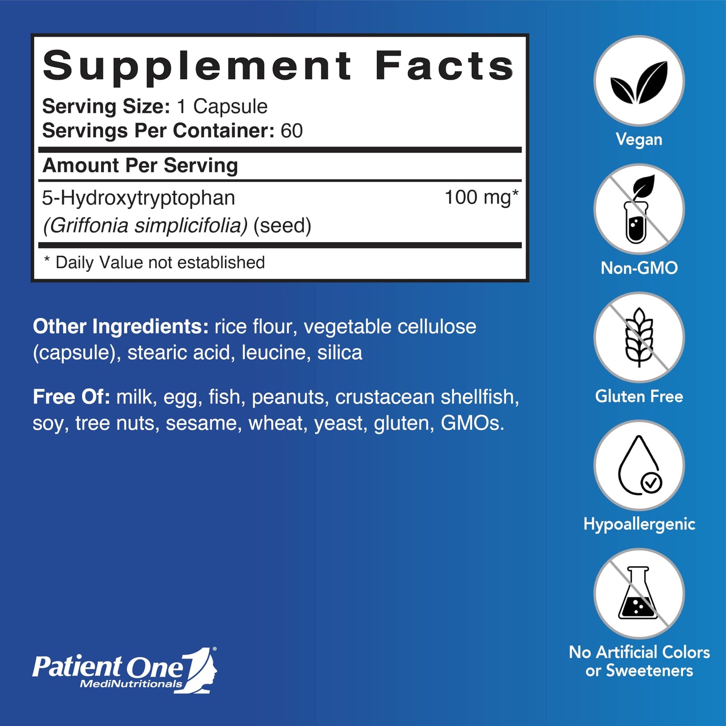 Patient One 5-HTP 100 mg, 60 Capsules