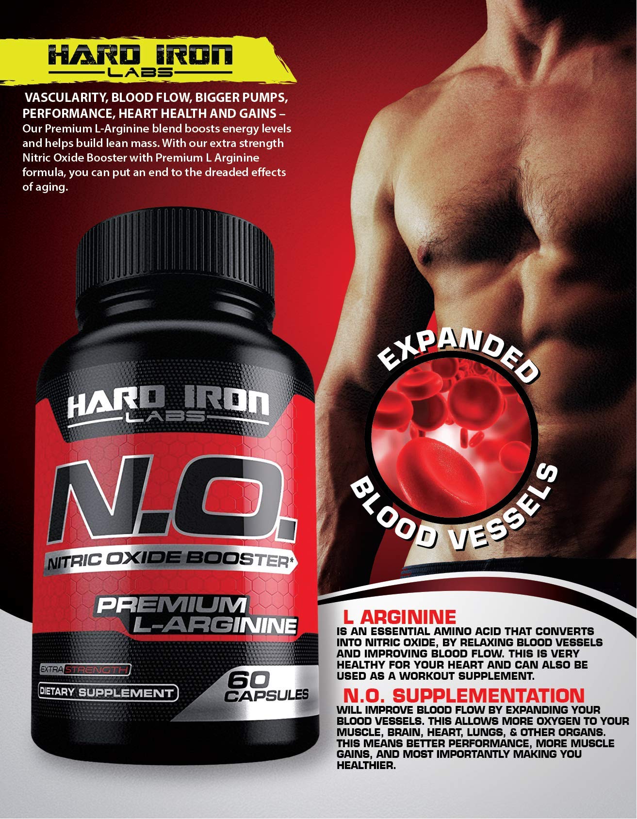 Hard Iron Labs N.O. Nitric Oxide Booster Capsule, 120 Capsules