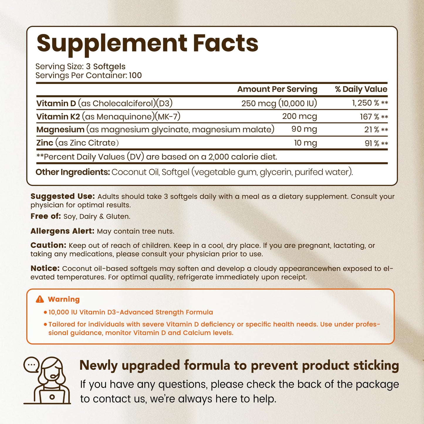 VEV Corefeel Vitamin D3 K2 10,000 IU Magnesium Supplement Softgels, 300