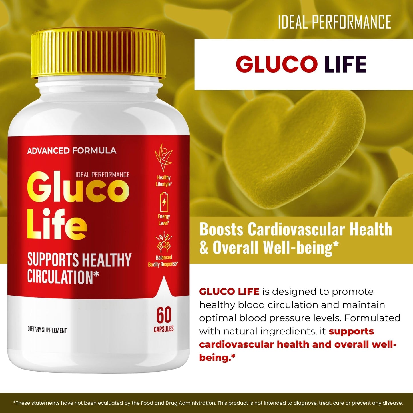 IDEAL PERFORMANCE Gluco Life Blood Capsules - Glycogen Support Advanced Blood Formula - All Natural, 180 Capsules