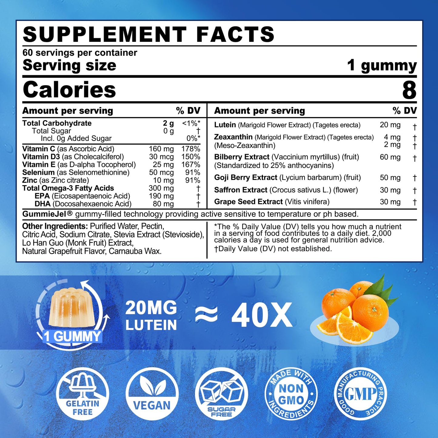 LILICARE Lutein and Zeaxanthin Supplements Gummies for Eyes with Omega-3 EPA DHA, 120 Gummies