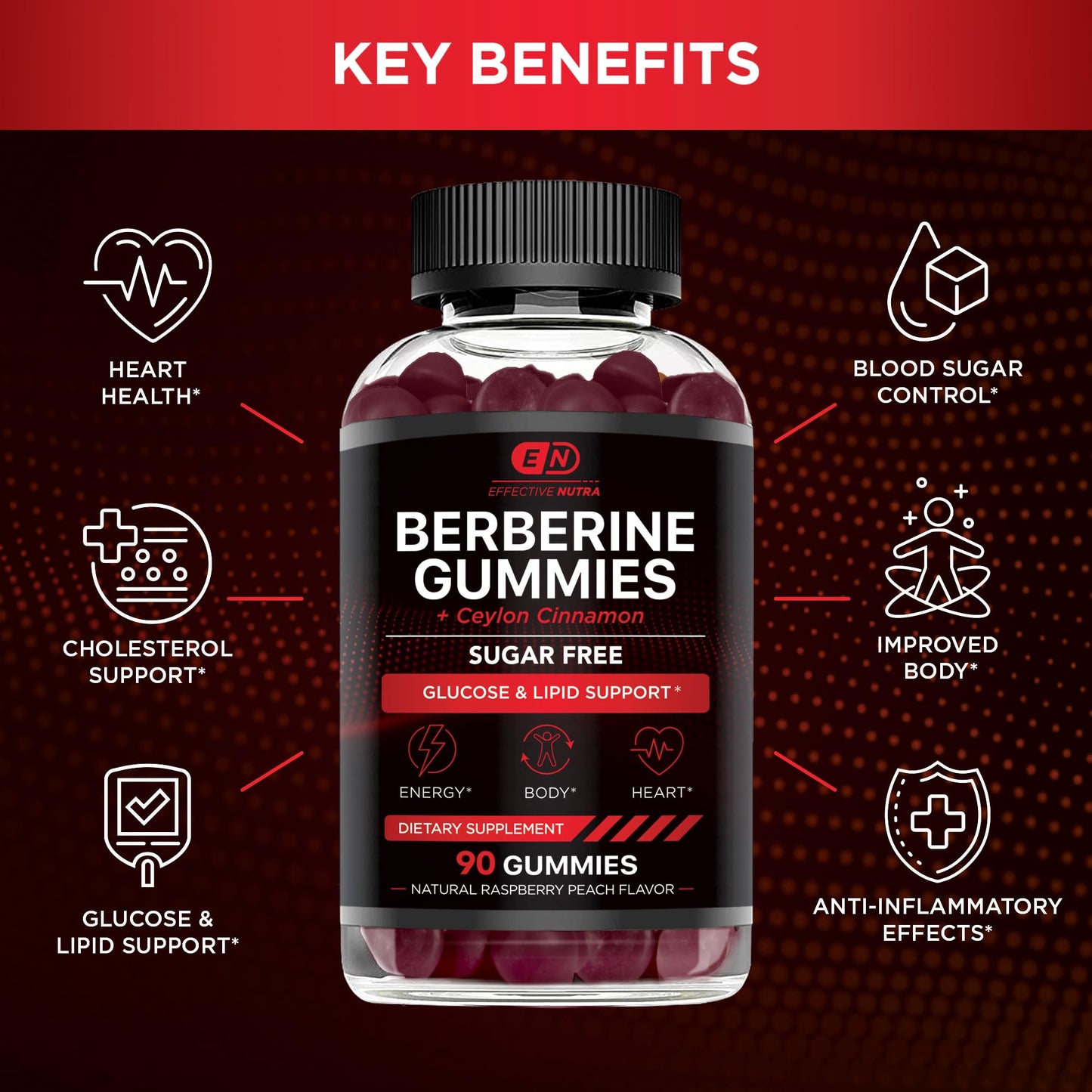Effective Nutra Berberine Gummies with Ceylon Cinnamon, 90 Count