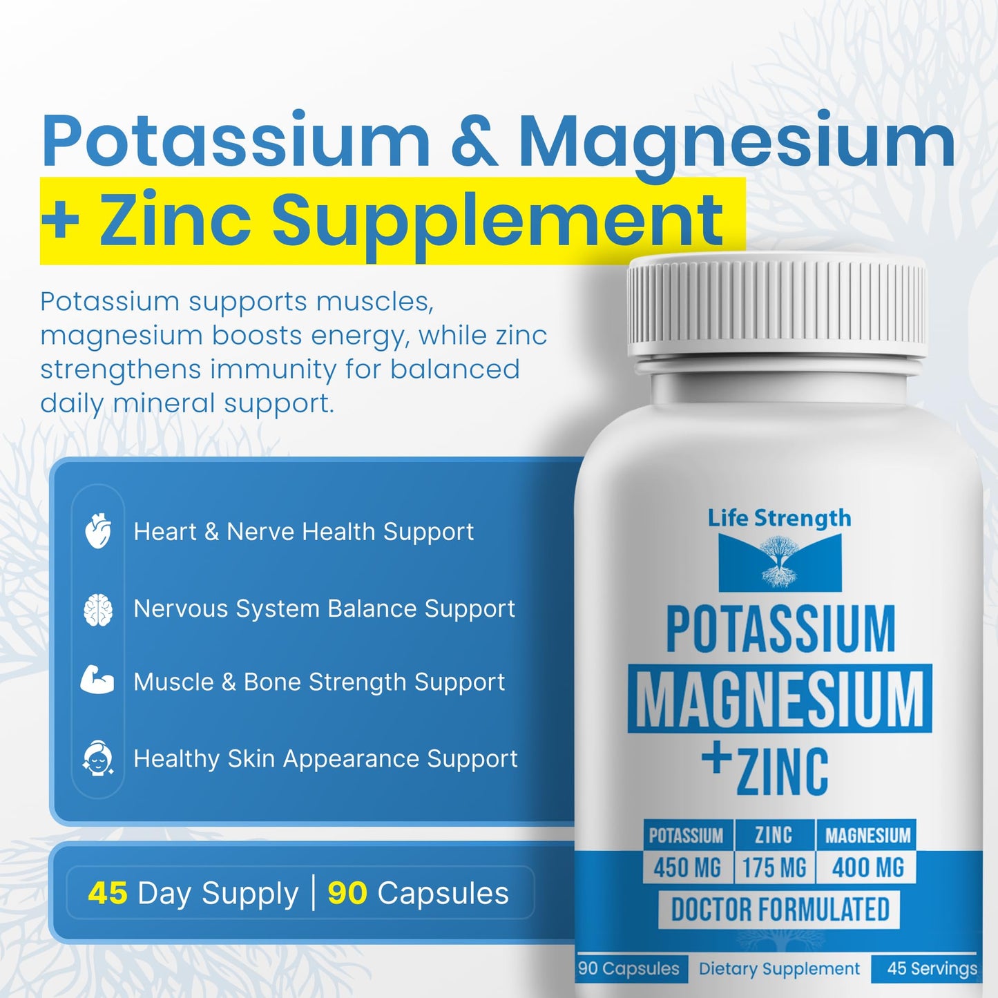 LifeStrength Potassium Magnesium with Zinc 1025mg, 90 Capsules
