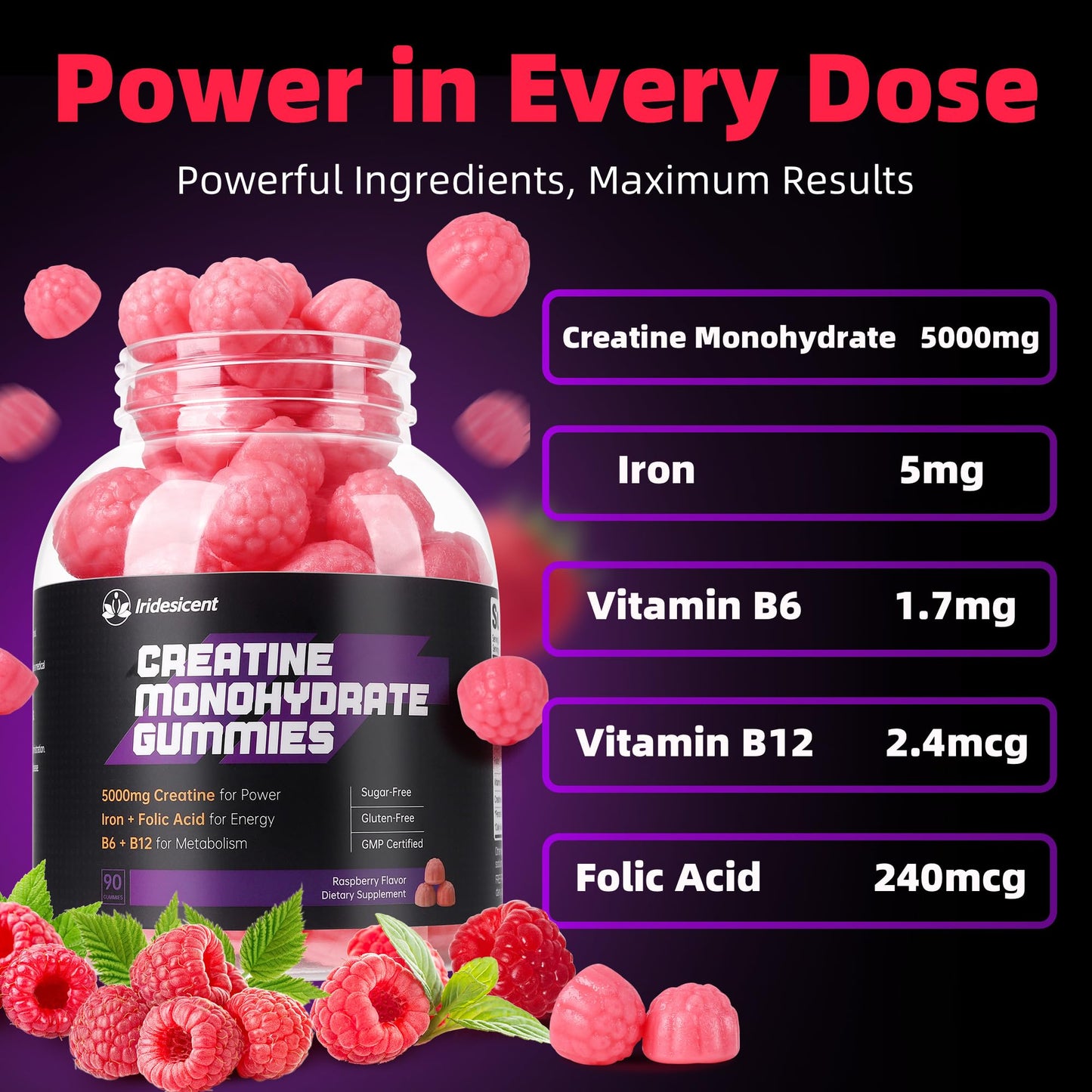 IRIDESICENT Creatine Monohydrate Gummy 90 Count