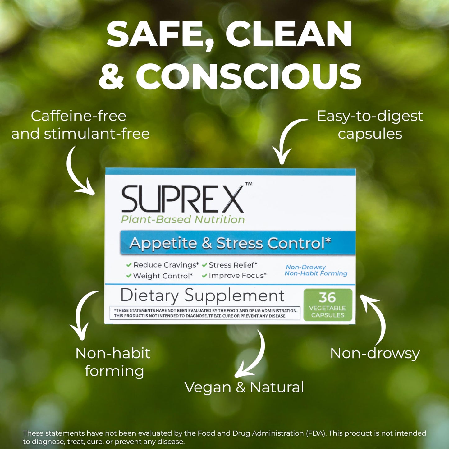 suprex Appetite & Stress Control – Plant-Based with 5-HTP, Ashwagandha, GABA, Garcinia, Glucomannan & Herbal Extracts – Supports Appetite & Stress Balance – Vegan Capsules 36 Count