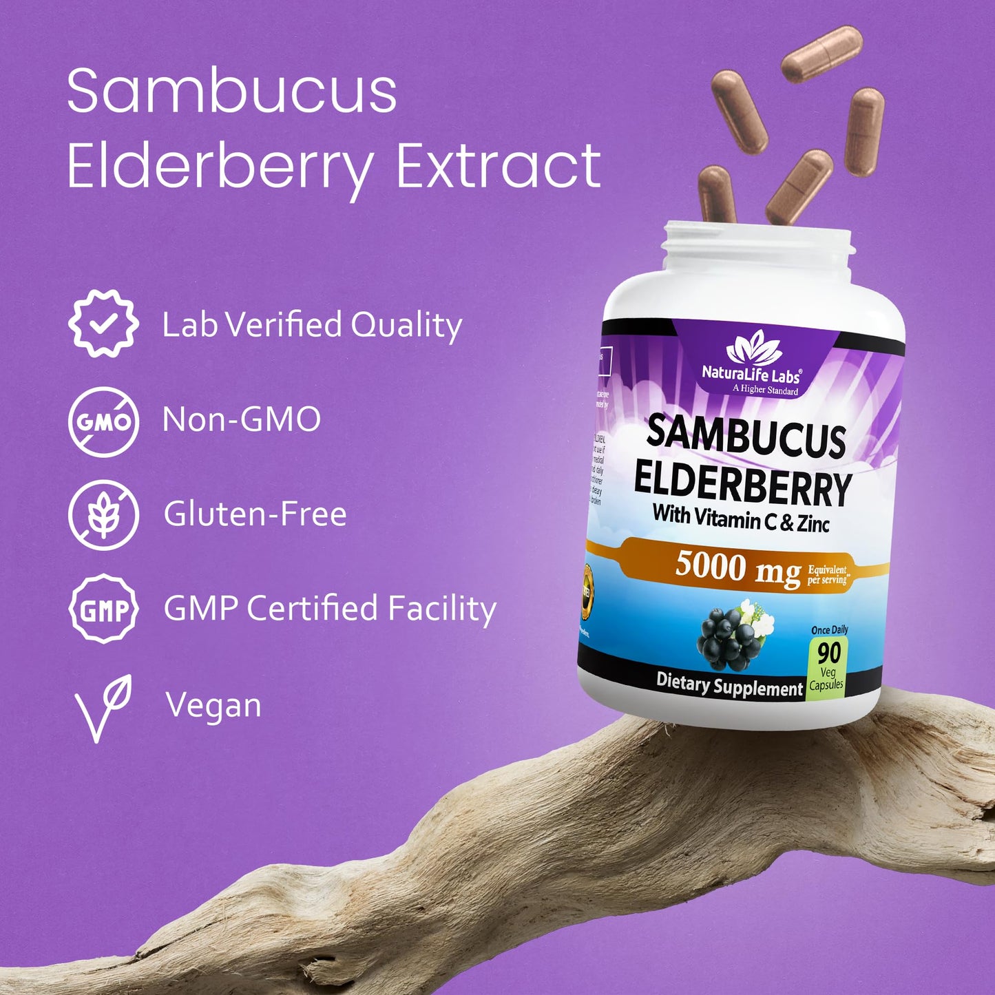 NaturaLife Labs Sambucus Elderberry Capsules 90 Count