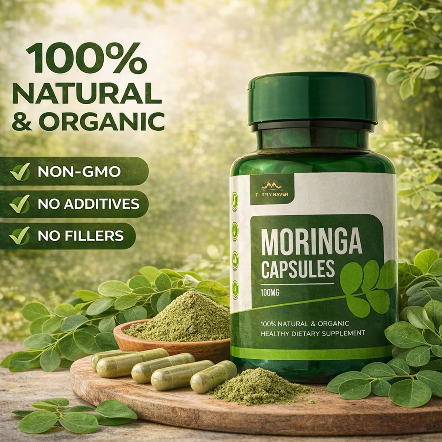 RAFFINO Moringa Organic Capsules, 60 Capsules