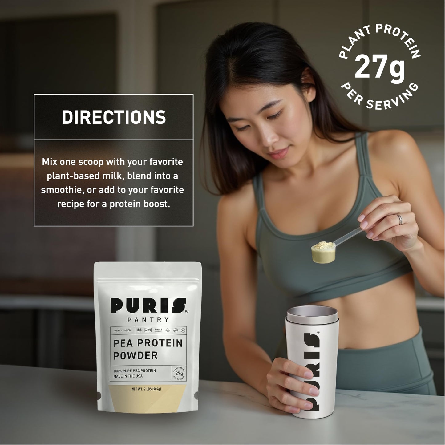 PURIS Pea Protein Powder, 32 Servings, 2 lb