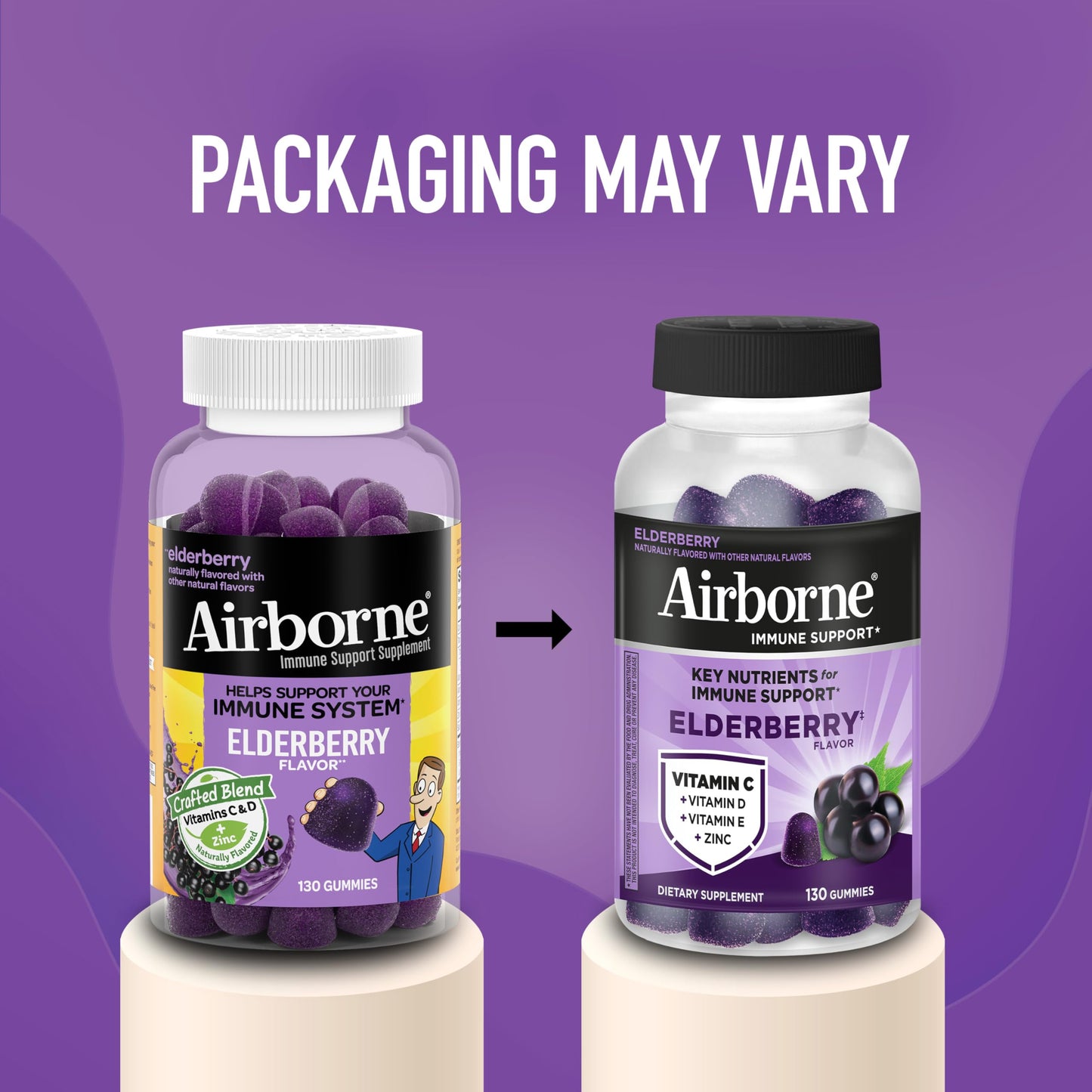 Airborne Elderberry + Zinc & Vitamin C Gummies for Adults Immune Support 130 Gummies