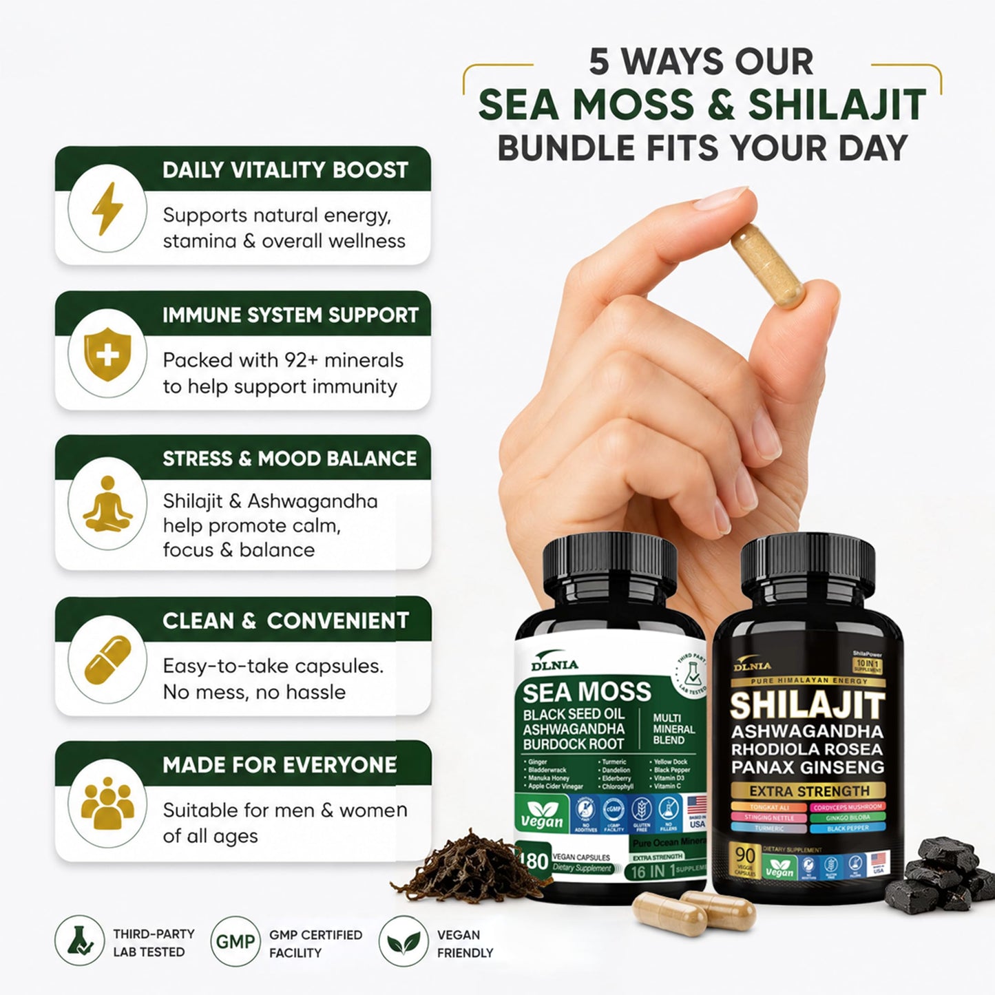 DLNIA Sea Moss & Shilajit Bundle Capsules, 270 Count