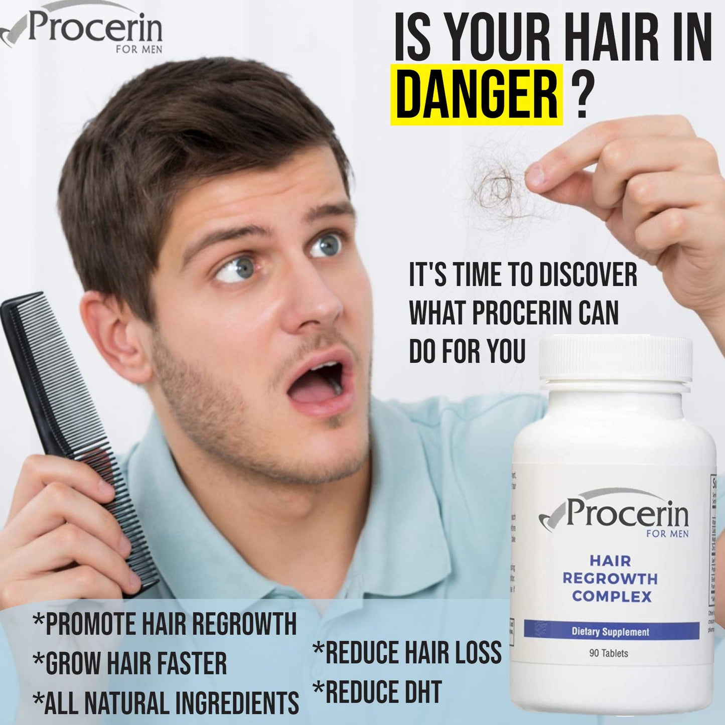 Marine Essentials Procerin For Men 90 Tablets Hair Re-Growth Supplement, 3 Bottles