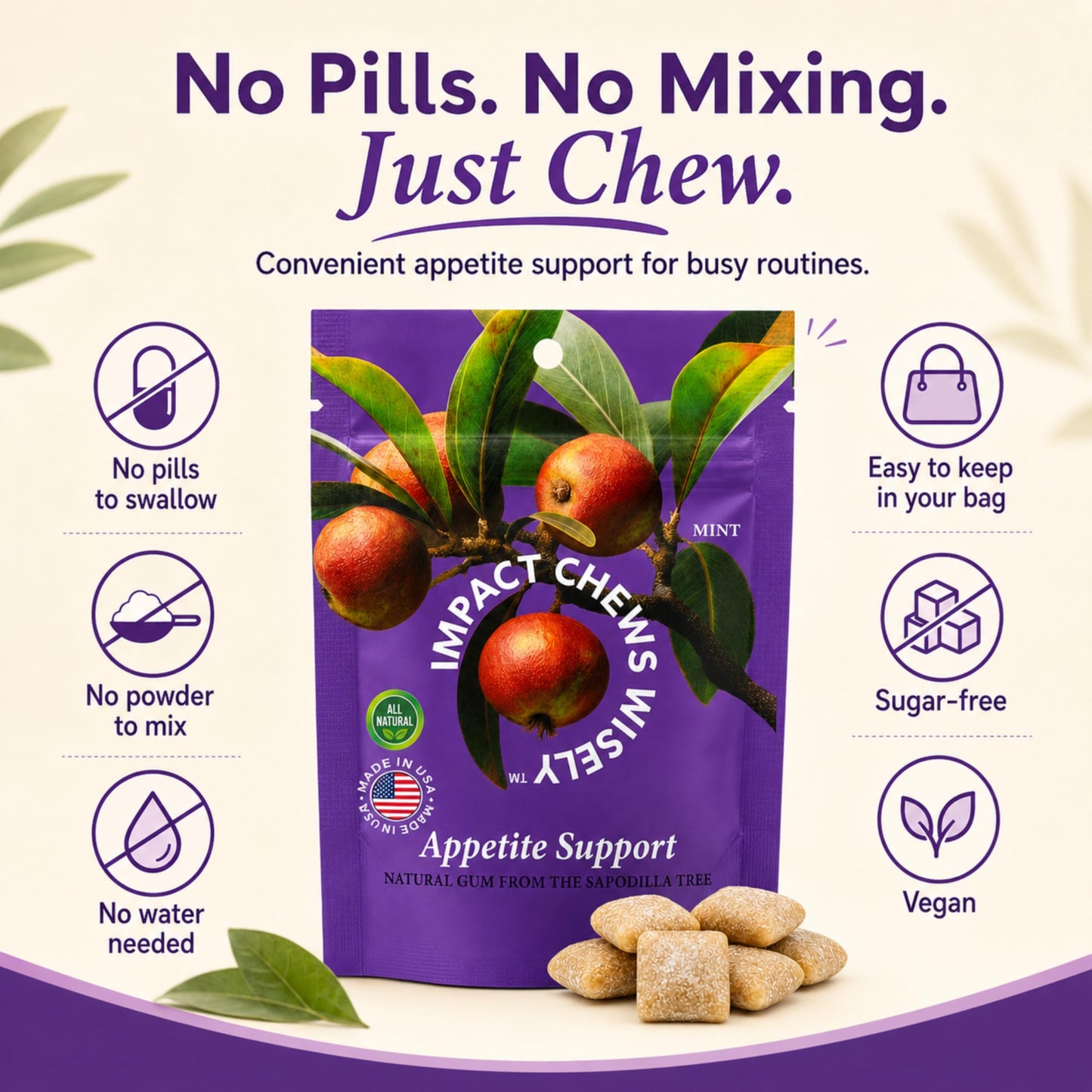 Impact Chews Wisely Appetite Support Gum Chewable, 14 Count