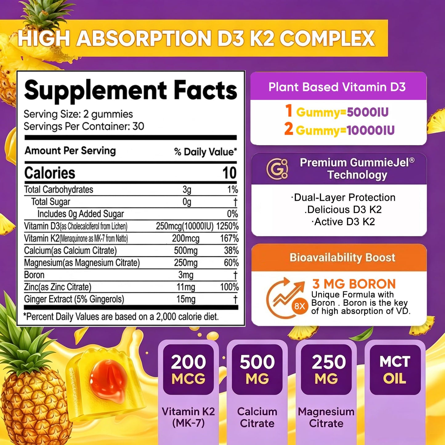ELLAMENTZ Vitamin D3 K2 Gummies, 60 Count