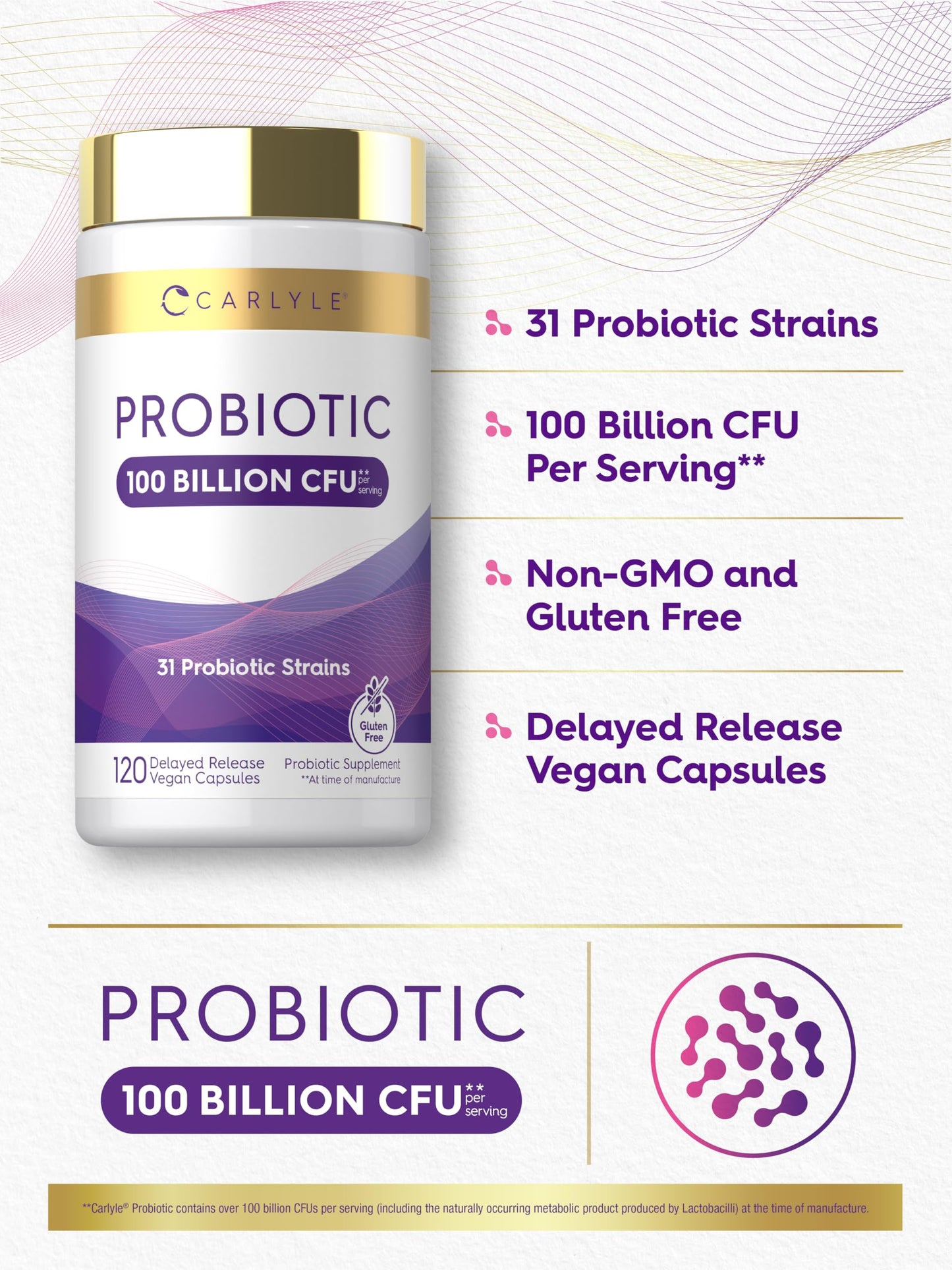 Carlyle Probiotic 100 Billion CFU Delayed Release Capsule 120 Count