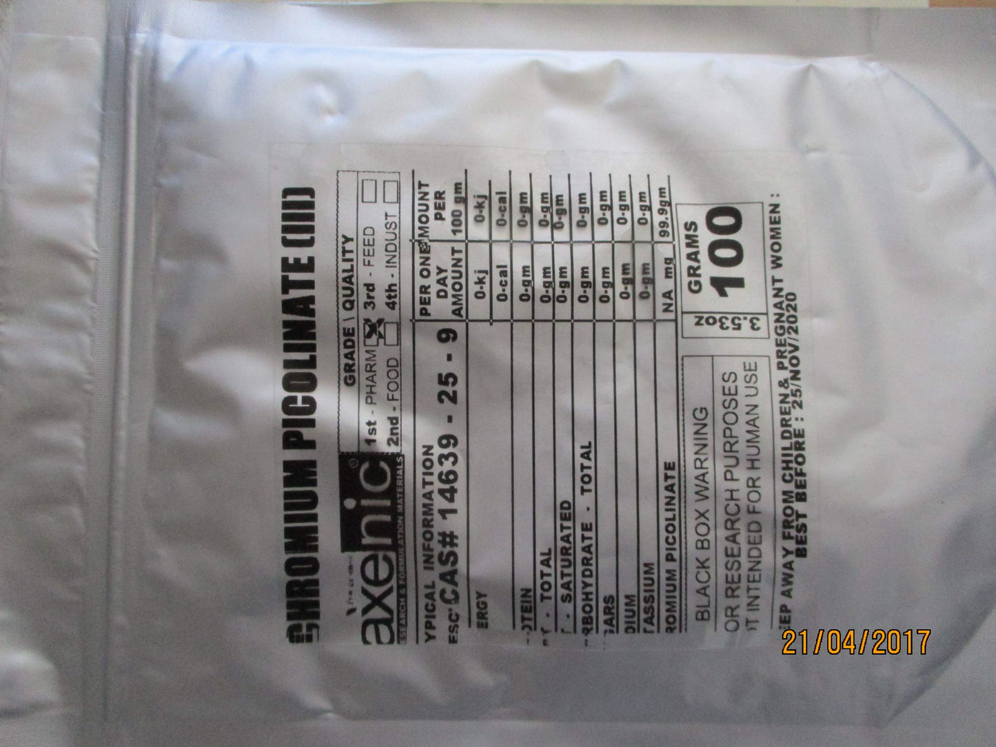 AXENIC Chromium Picolinate (III) Powder 100 Grams