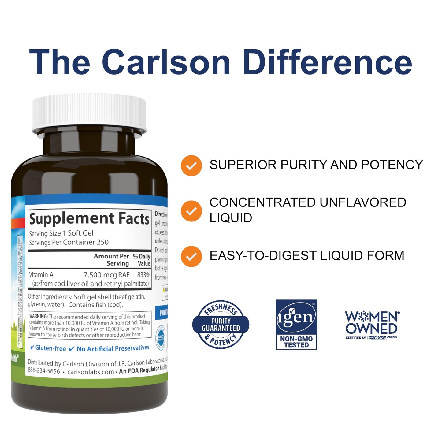 Carlson Vitamin A 25000 IU (7500 mcg RAE) Softgels, 250-Count