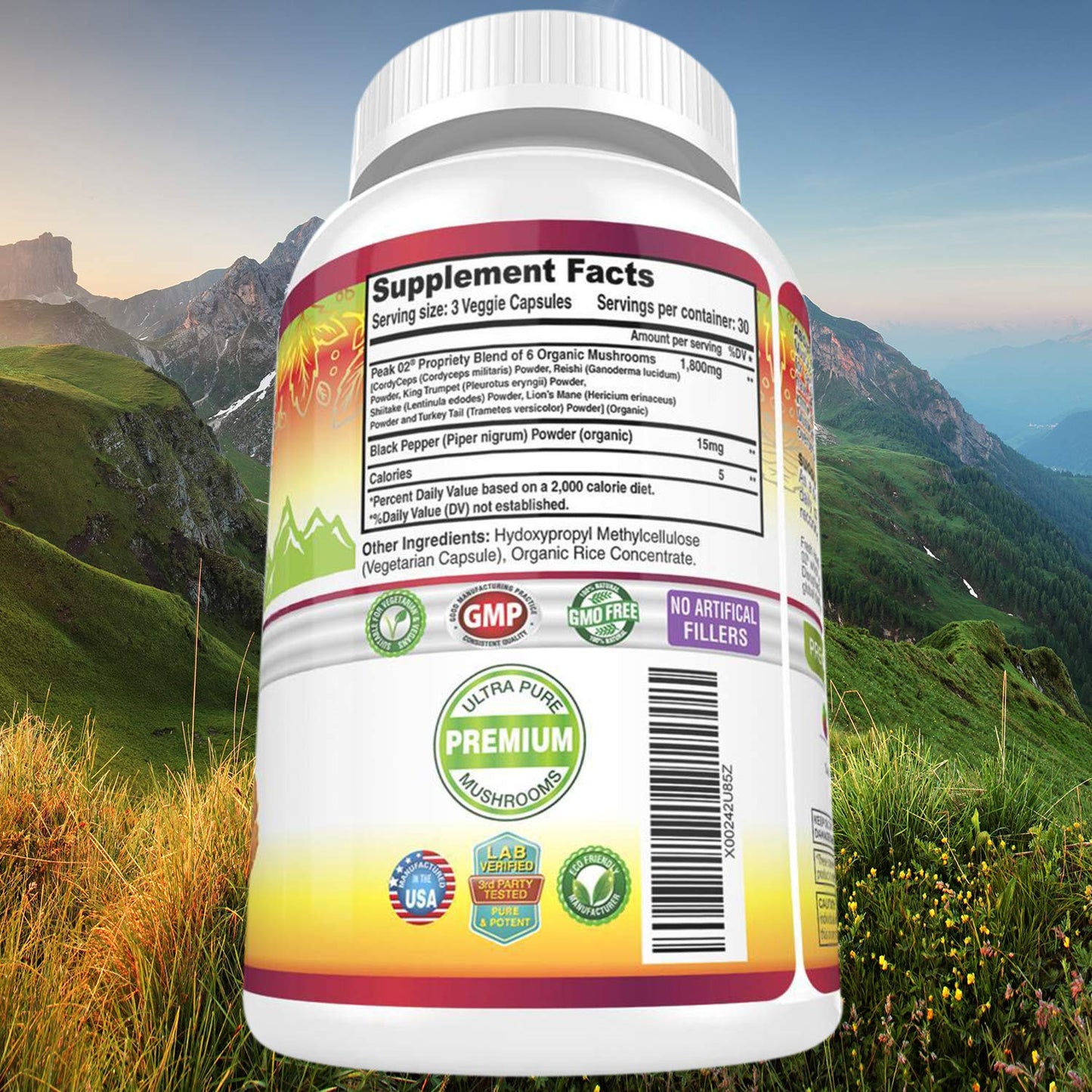 FRESH HEALTHCARE Mushroom Supplement with Lion's Mane, Cordyceps, Reishi, Turkey Tail, Shiitake - 90 Capsules
