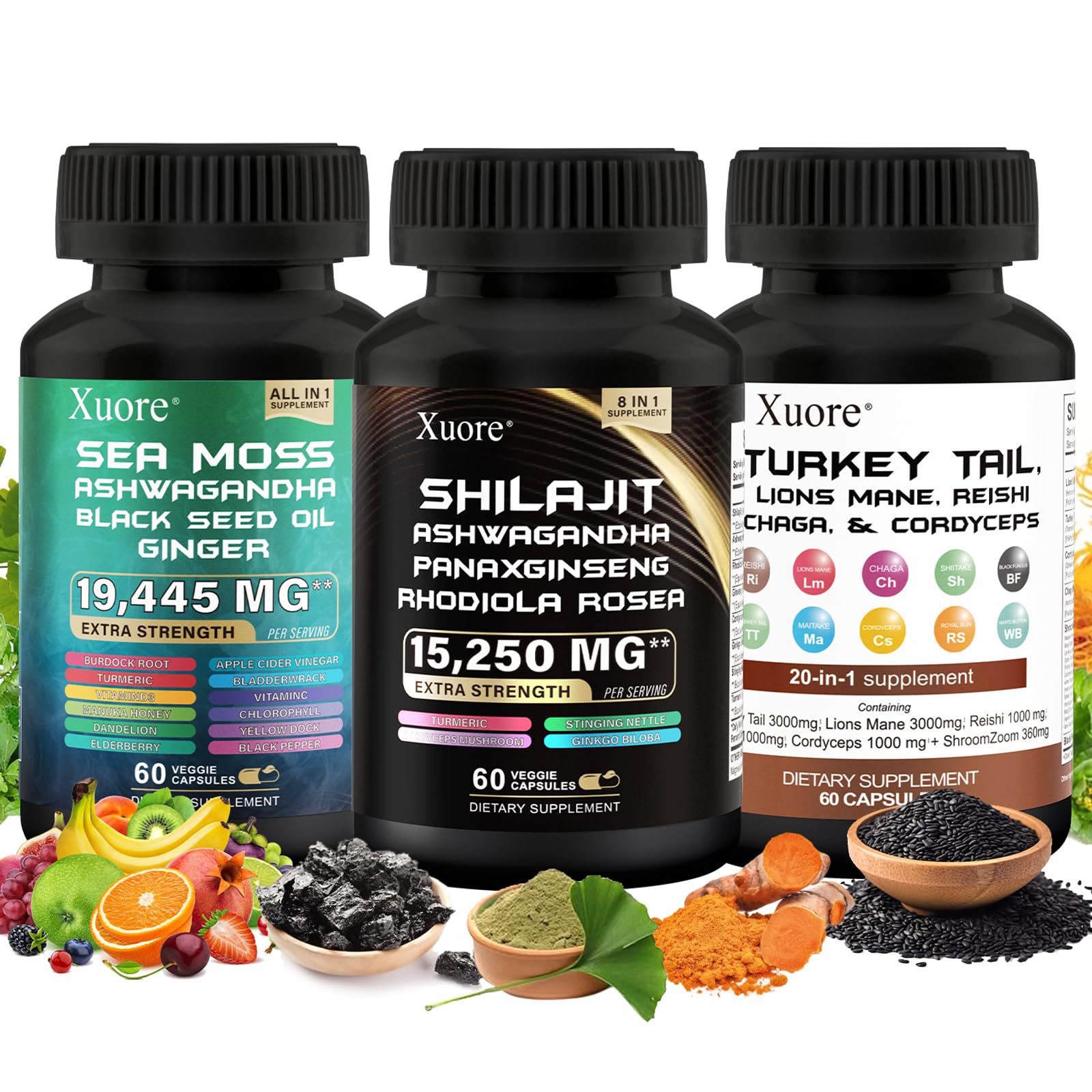 Xuore All-in-One Mushroom & Herb Supplement Capsules, 180 Count